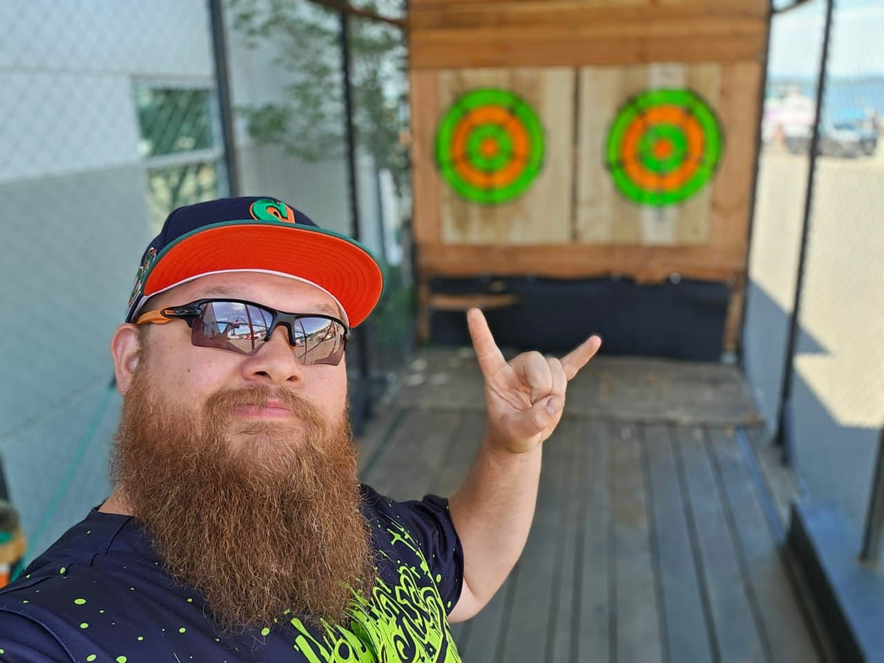 Celtic Axe mobile trailer selfie with targets in the background