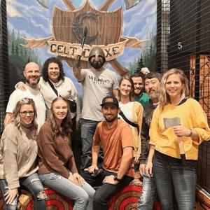Large group team event at Celtic Axe Throwers